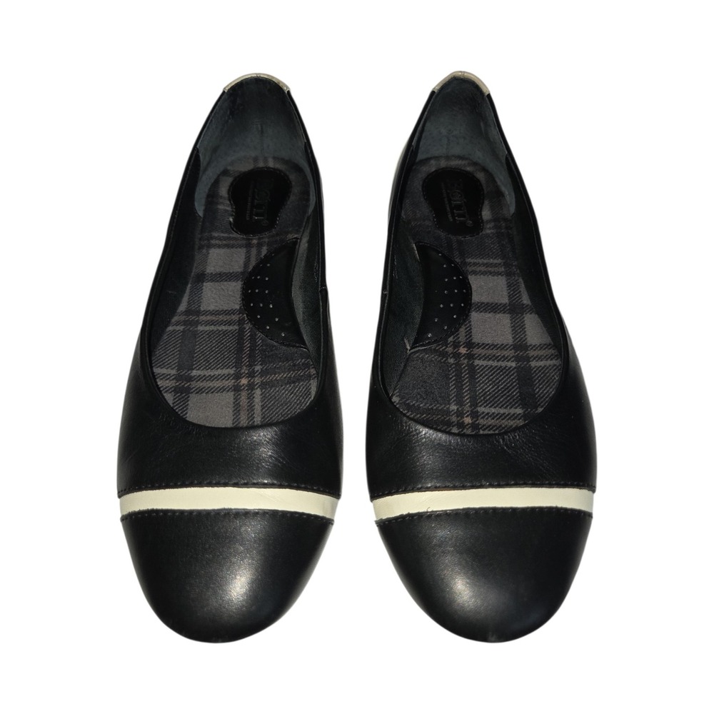 Born Womens Black Cream Leather Ballet Flats Round Toe Colorblock Size 9 B14403